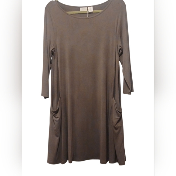 Sigrid Olsen - NWT, TaupeDress W/ Pockets, Boat Neck, 3/4 Sleeves, Size Medium - Picture 2 of 8